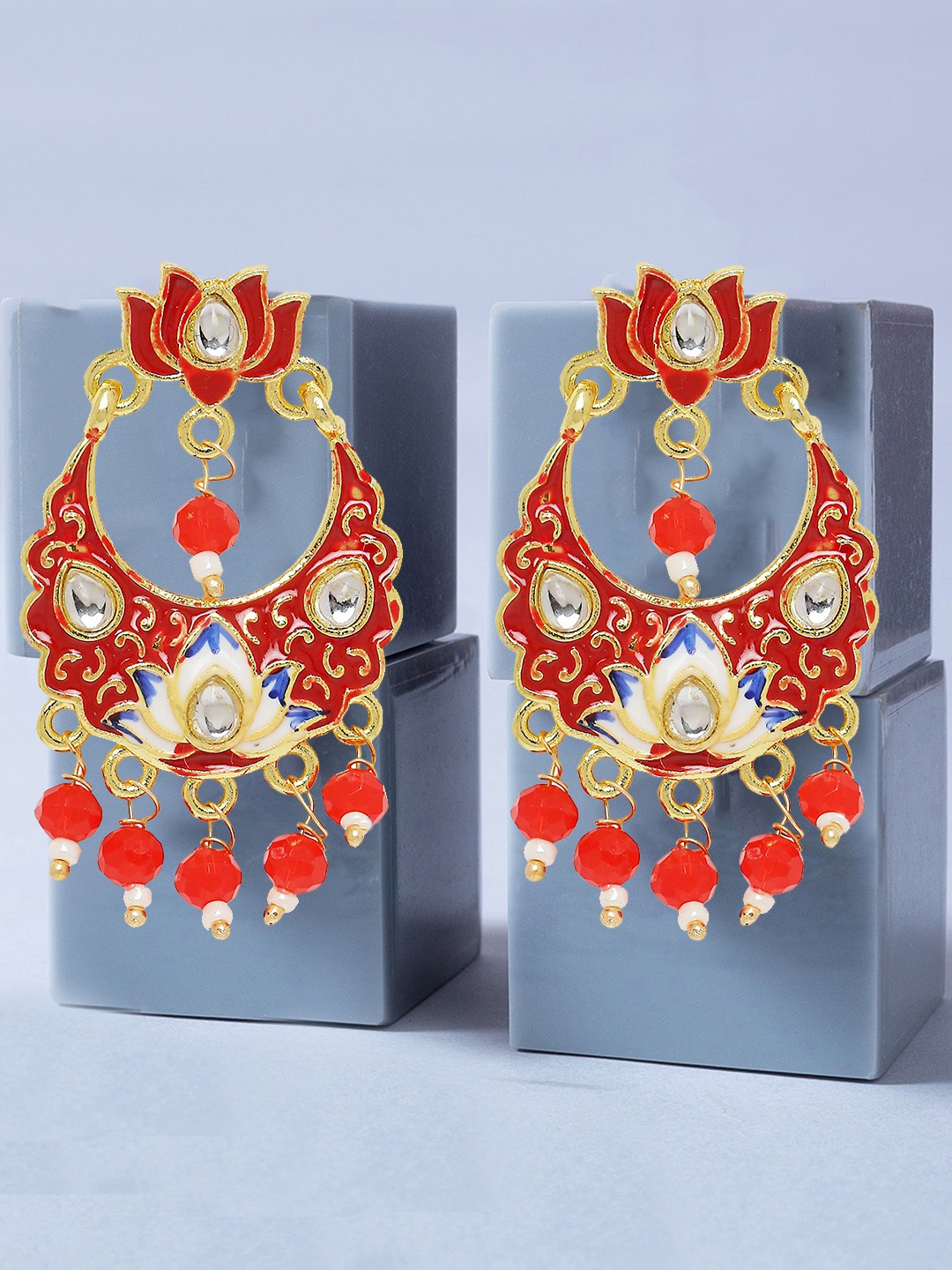 

OOMPH Red Gold-Plated Contemporary Chandbali Earrings