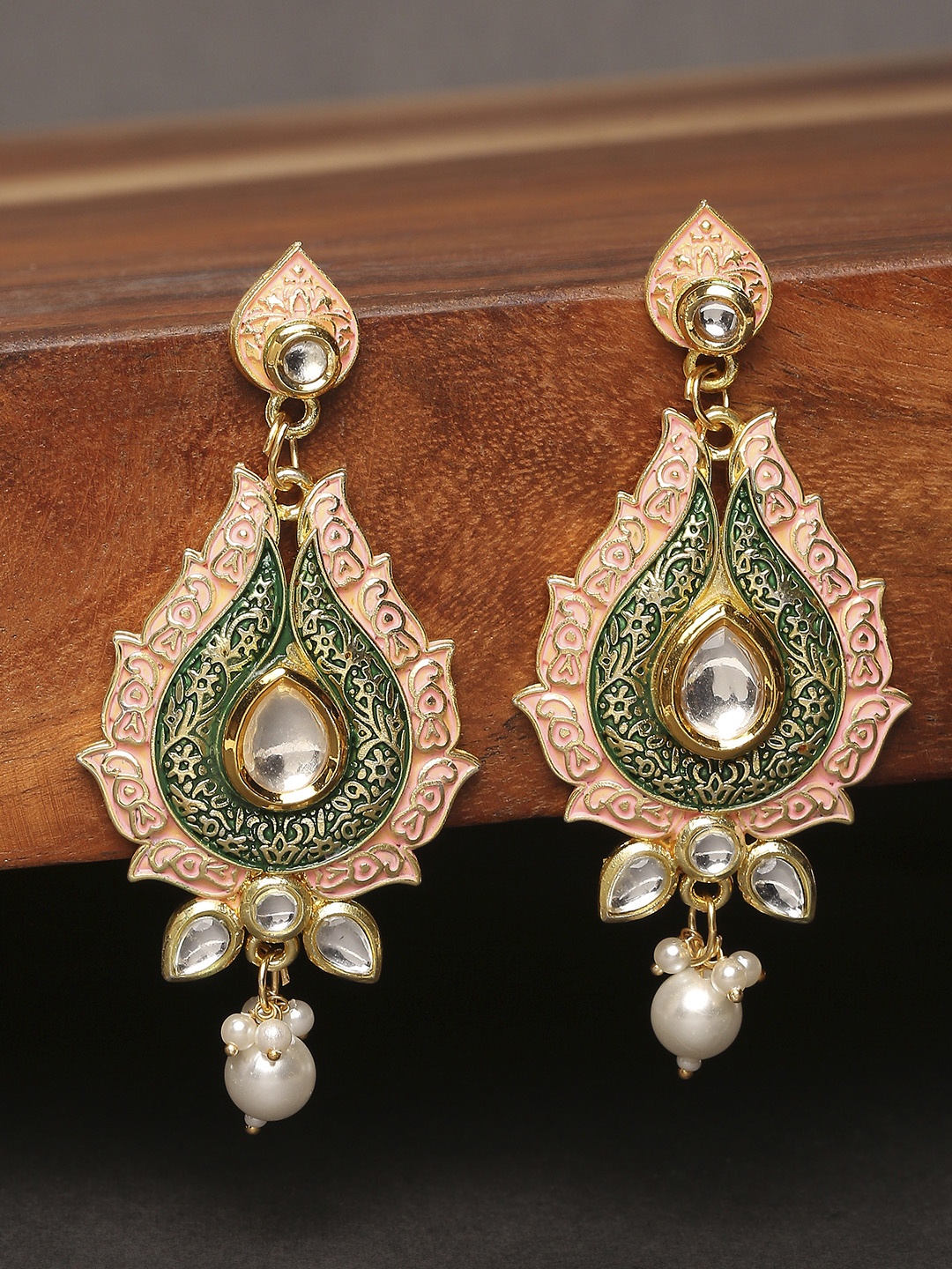 

OOMPH Pink Meenakari Contemporary Drop Earrings