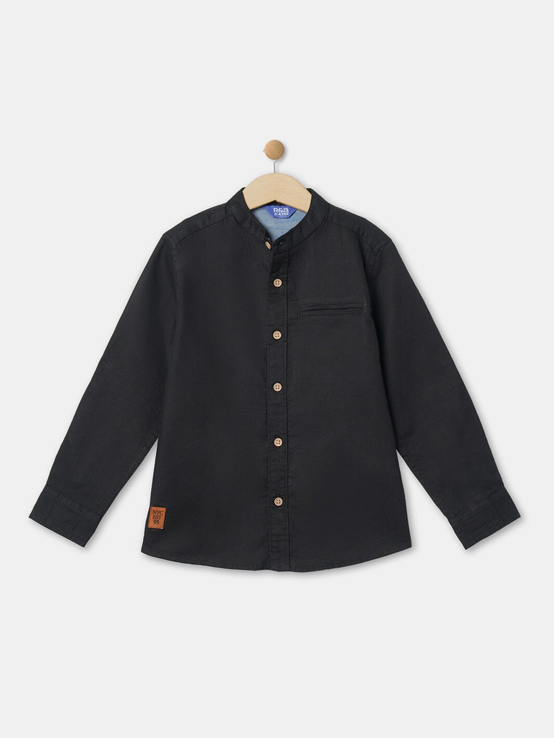 

R&B Boys Black Solid Casual Shirt