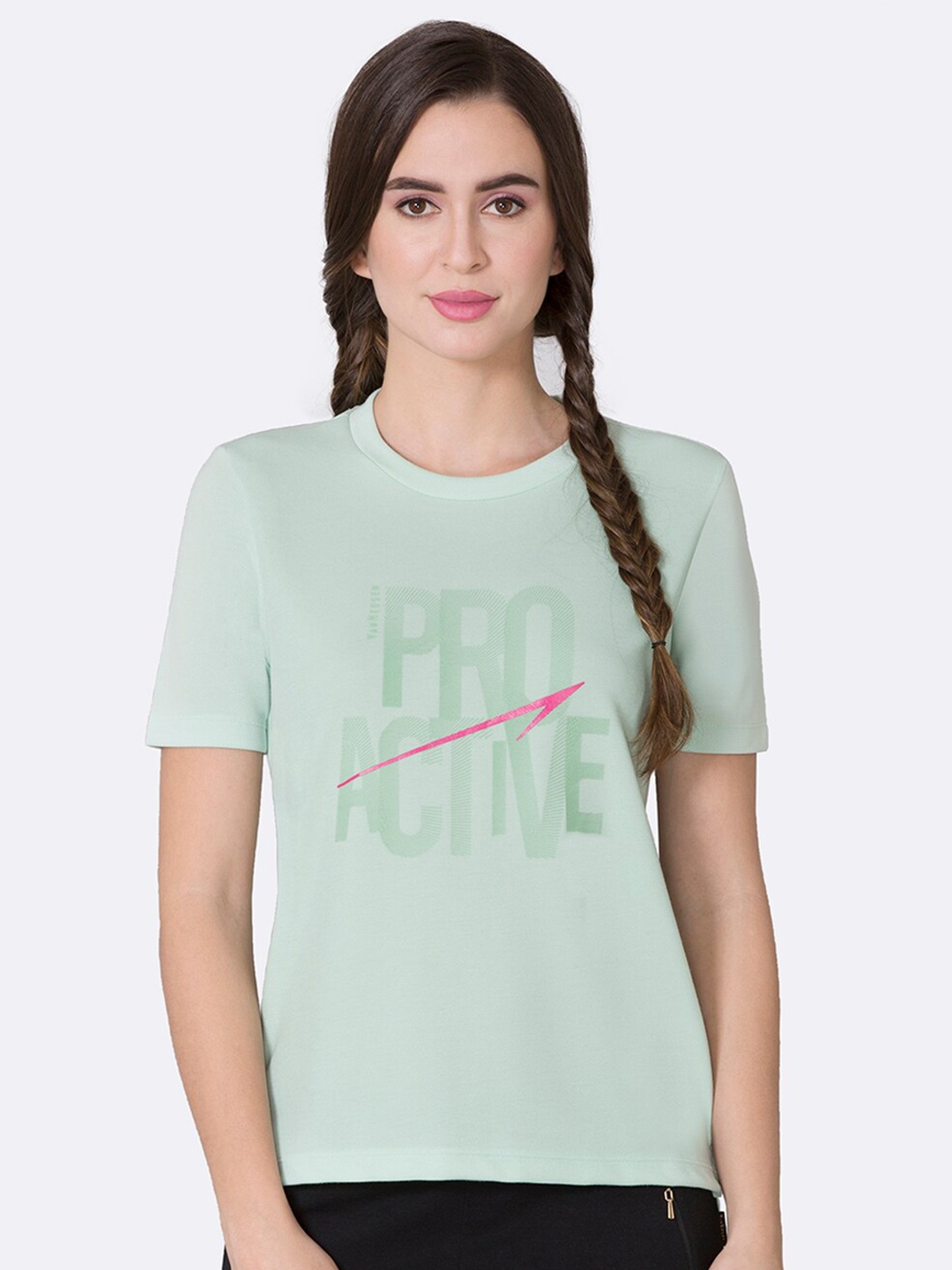 

Van Heusen Women Typography Printed Anti Odour Lounge T-shirt, Green