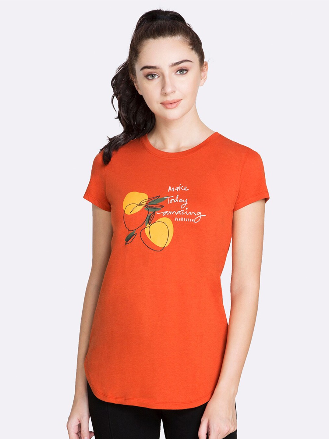 

Van Heusen Women Typography Print Round Neck Relaxed Fit Lounge T-Shirt, Orange