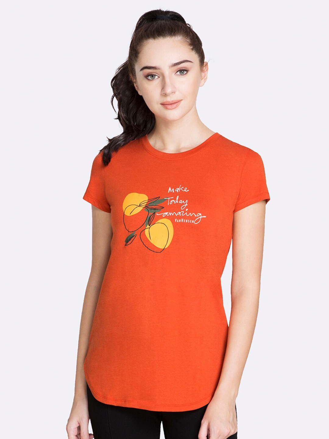 

Van Heusen Women Orange Typography Print Relaxed Fit Lounge T-shirt