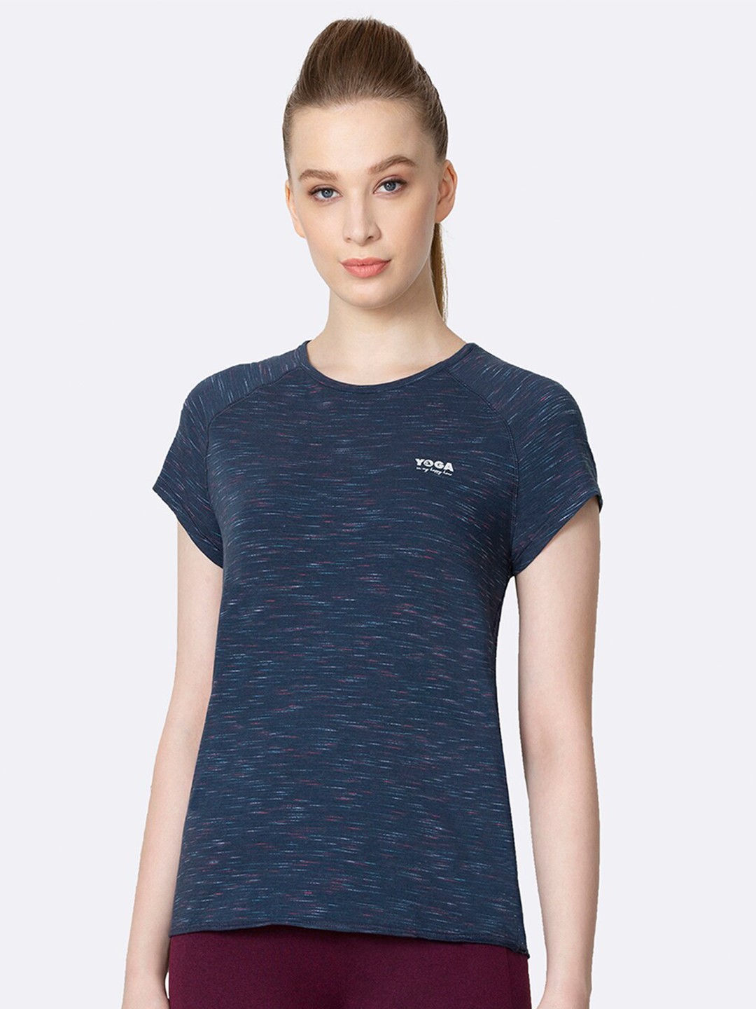 

Van Heusen Women Navy Blue Self Design Raglan Sleeves Relaxed Fit Lounge T-shirt