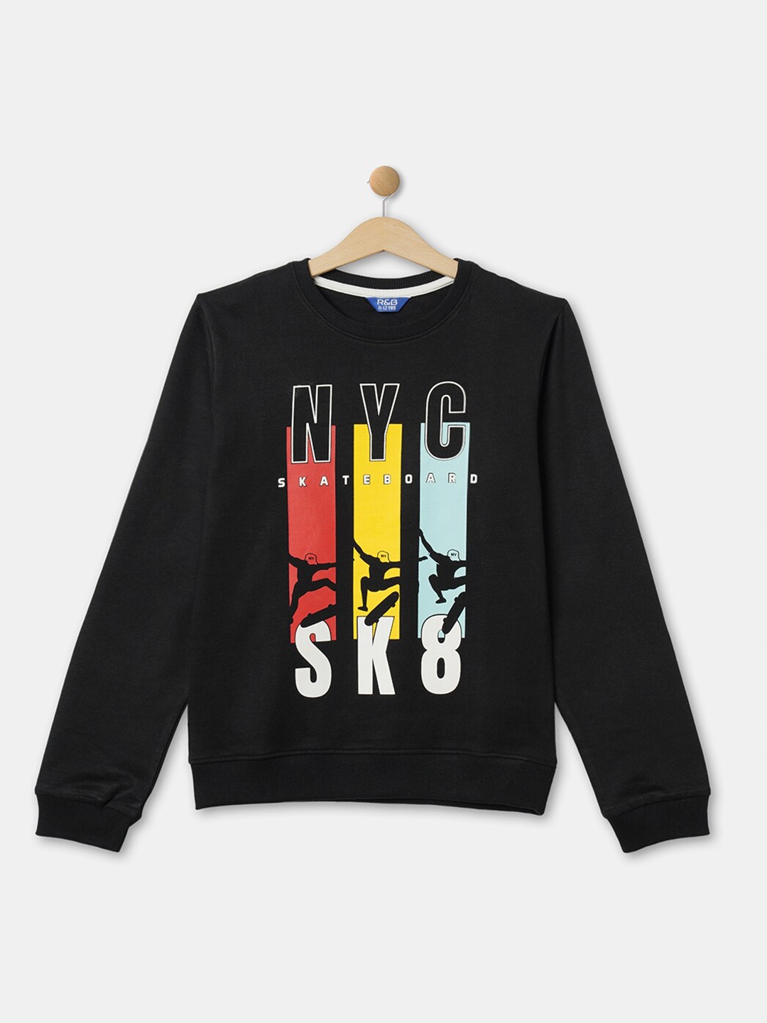 

R&B Boys Black Graphic Printed Sweatshirt