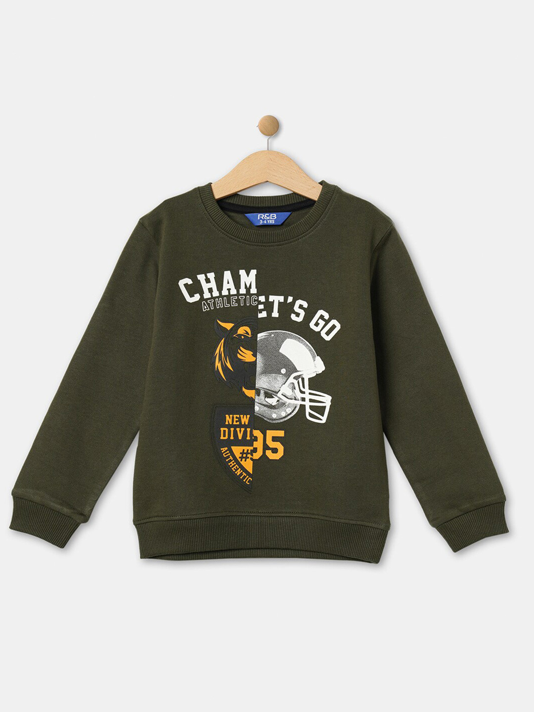 

R&B Boys Olive Green Graphic Printed Sweatshirt