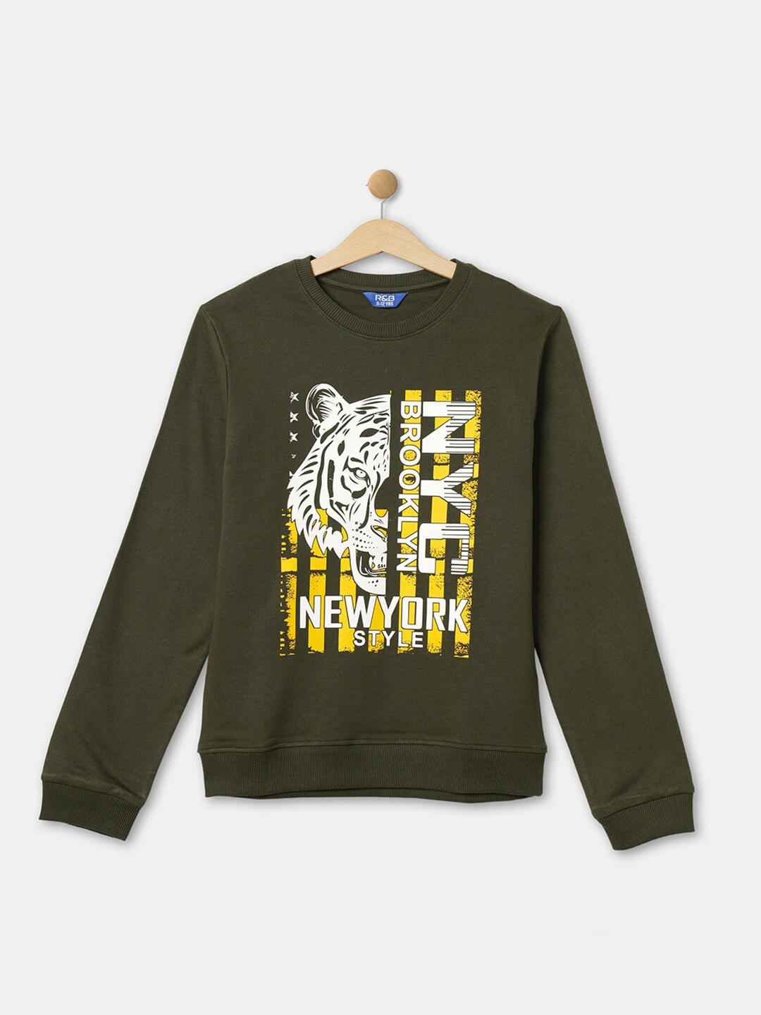 

R&B Boys Olive Green Graphic Printed Sweatshirt