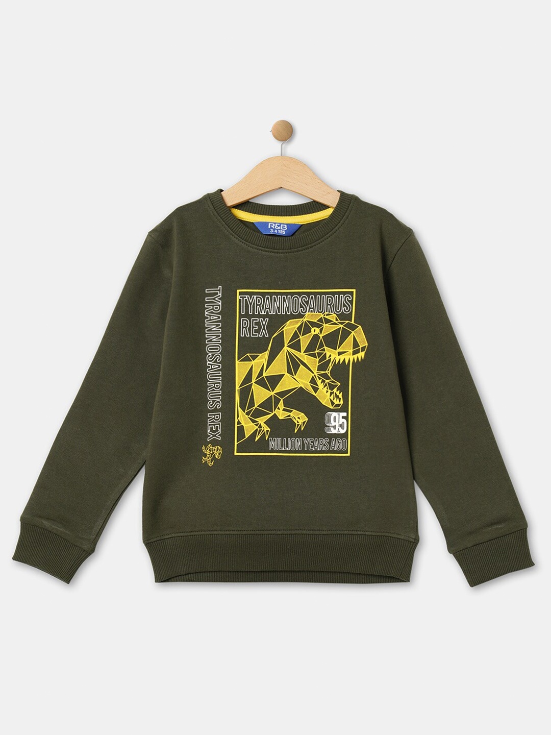 

R&B Boys Olive Green Graphic Printed Sweatshirt