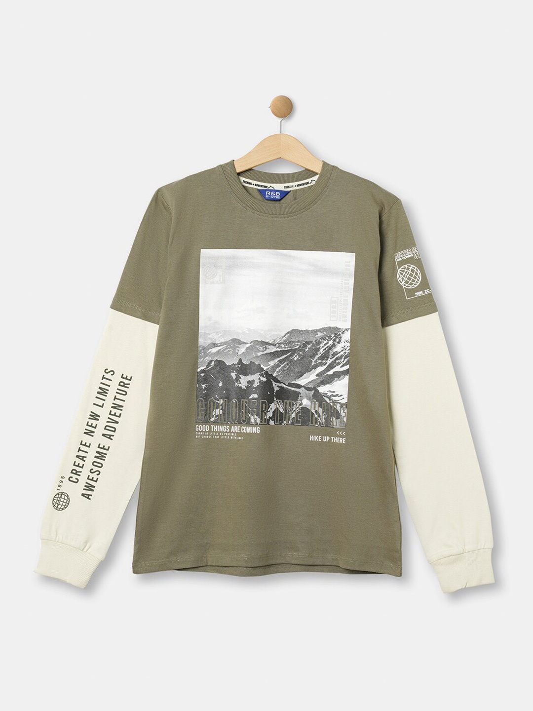 

R&B Boys Olive Green Printed T-shirt