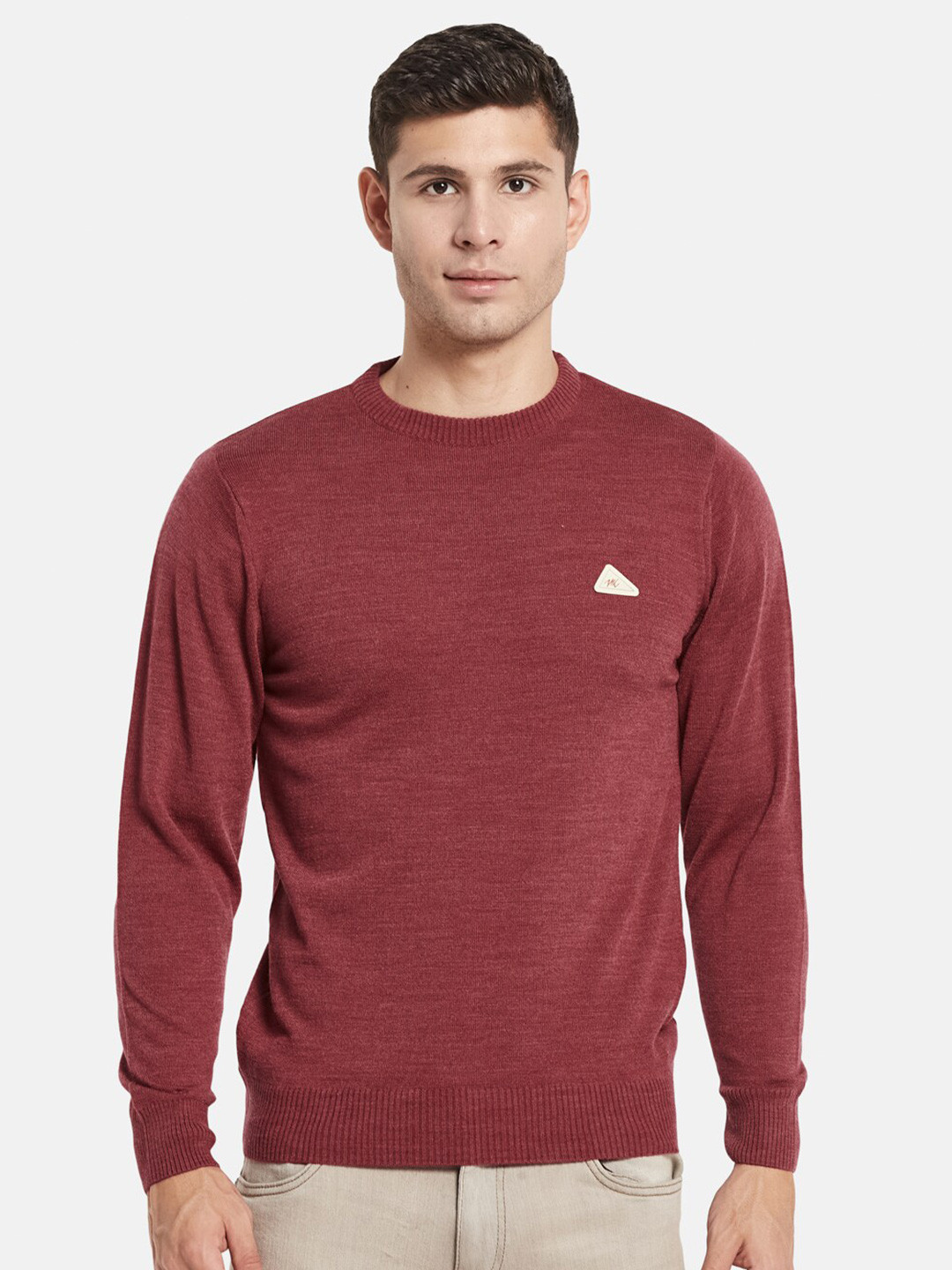

Monte Carlo Men Rust Brown Solid Round Neck Long Sleeves Pullover Sweater