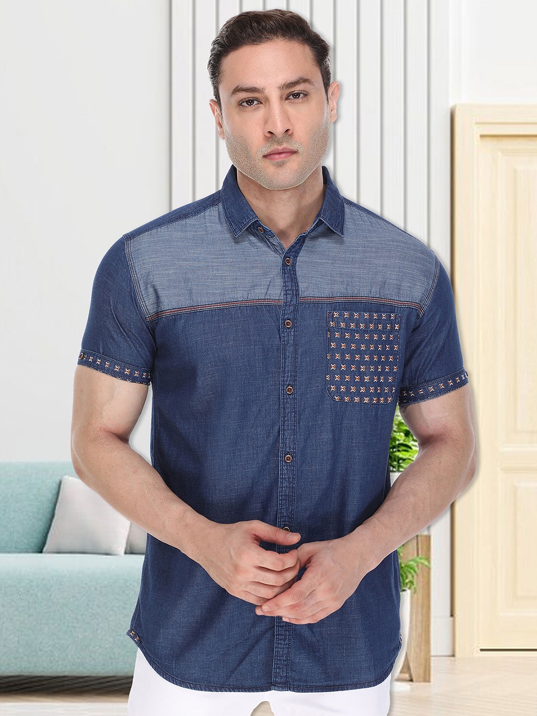 

Kuons Avenue Men Blue Smart Slim Fit Denim Casual Shirt