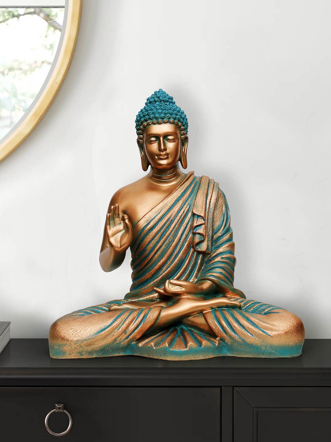 

TIED RIBBONS Copper-Toned Decorative Lord Buddha Idol Statue Showpiece