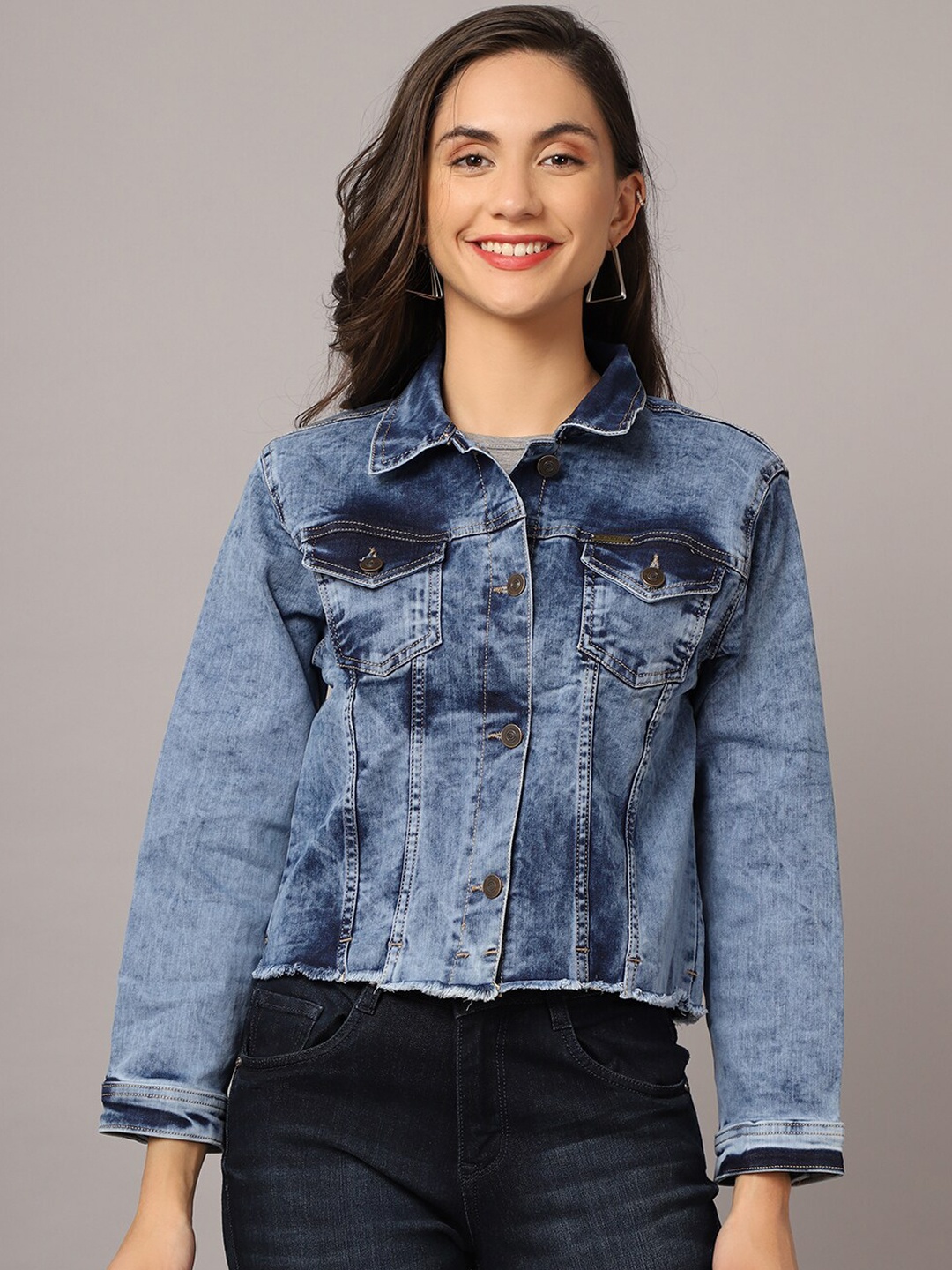 

River Of Design Jeans Women Blue Washed Crop Denim Jacket