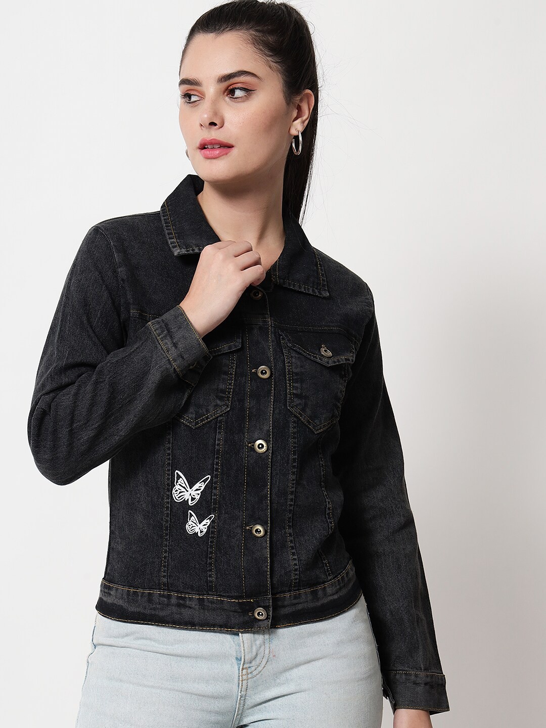 

River Of Design Jeans Women Charcoal Washed Denim Jacket