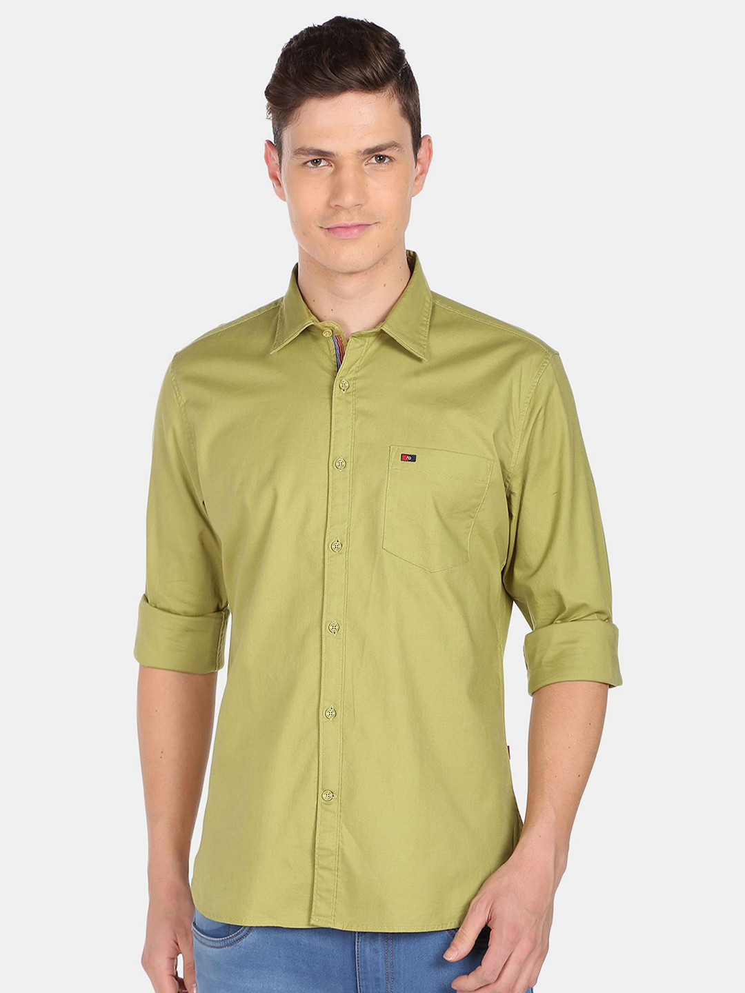 

AD By Arvind Men Green Solid Pure Cotton Casual Shirt