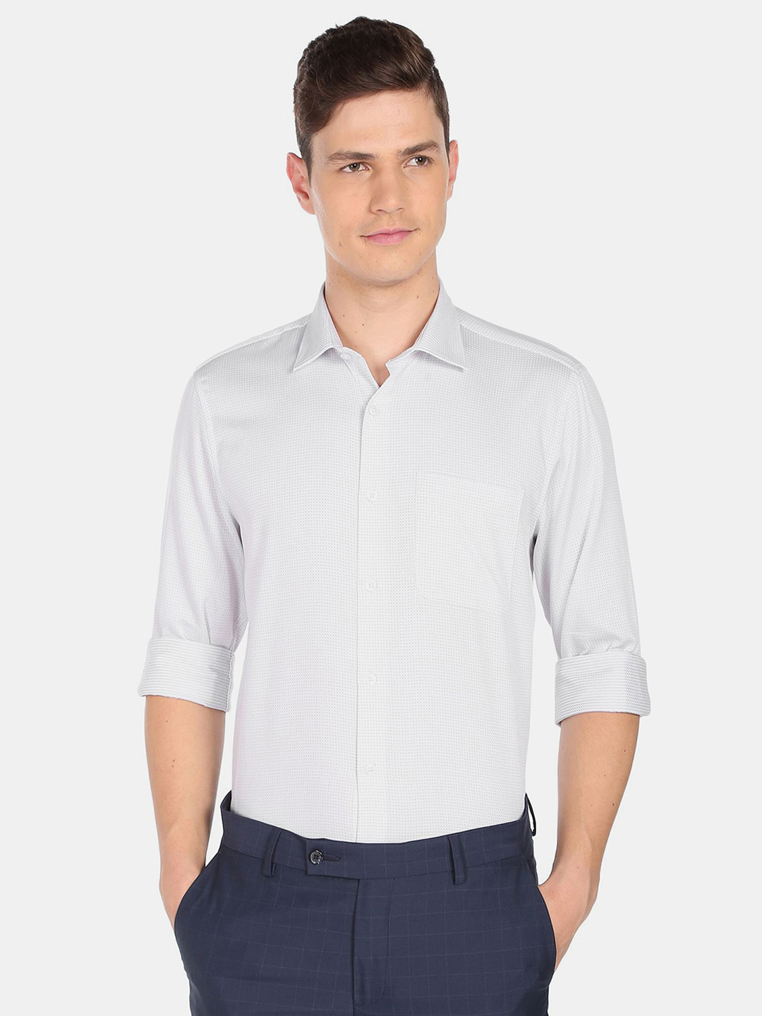 

AD By Arvind Men Grey Micro Checked Pure Cotton Formal Shirt