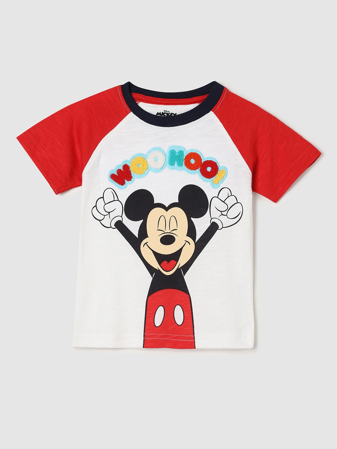 

max Boys White Mickey Mouse Printed Pure Cotton T-shirt