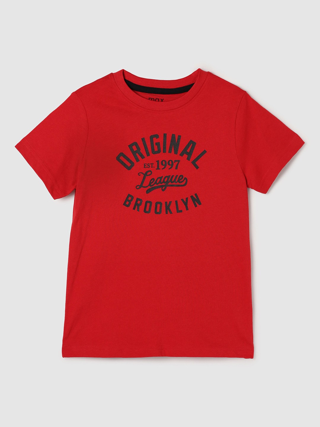 

max Boys Red Typography Printed Pure Cotton T-shirt