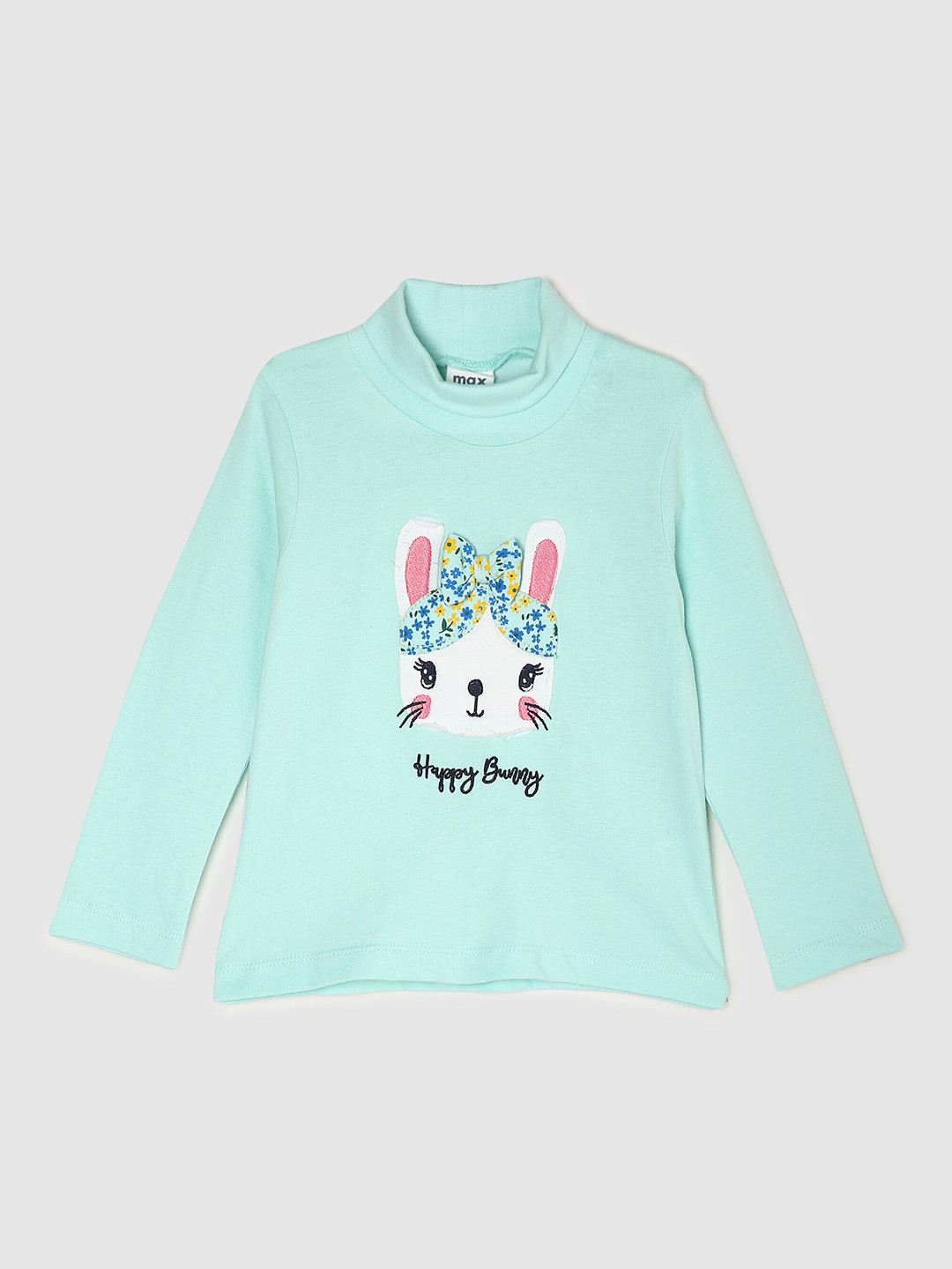 

max Girls Blue Printed High Neck Pure Cotton T-shirt