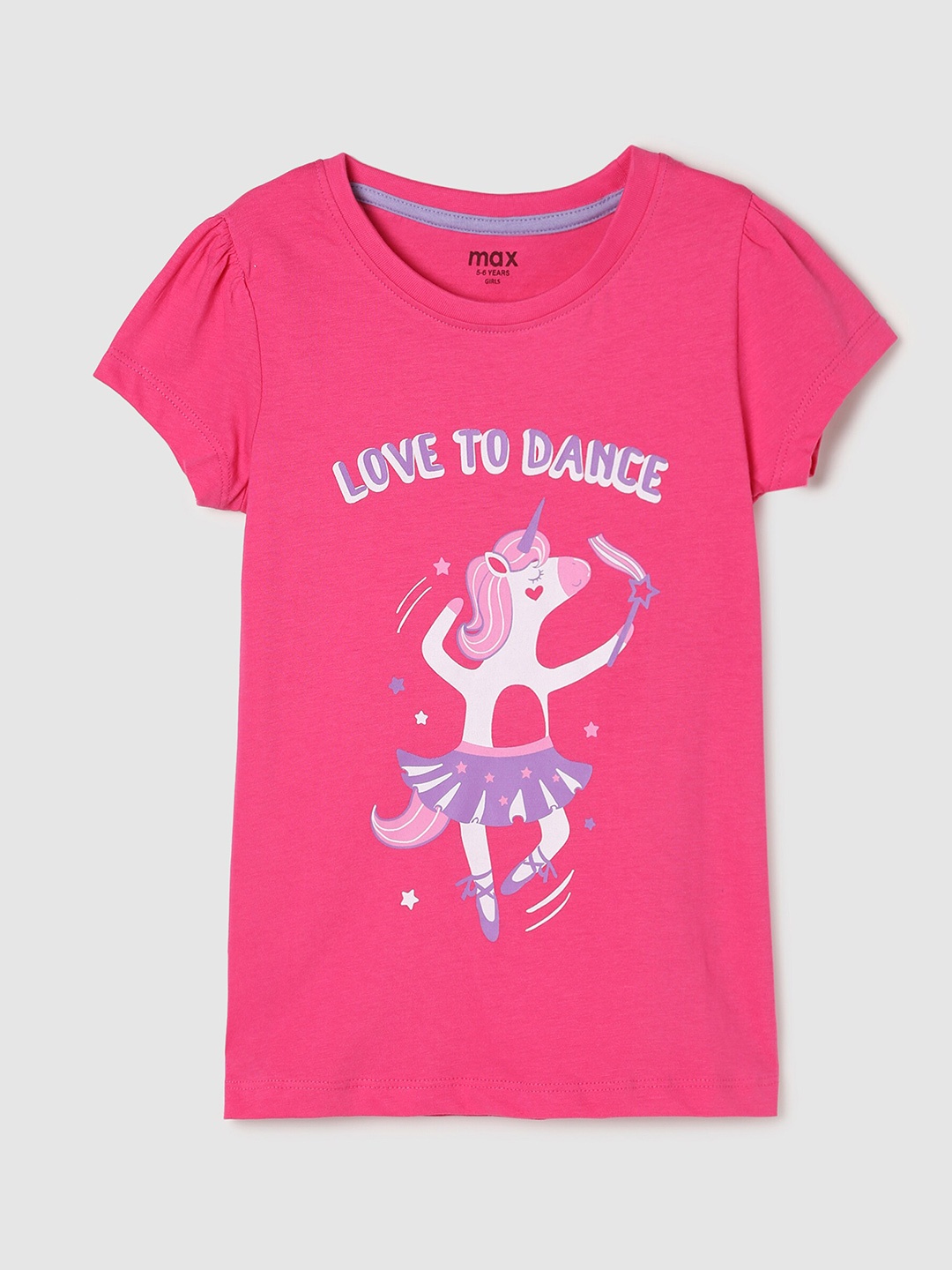 

max Girls Fuchsia Printed Pure Cotton T-shirt
