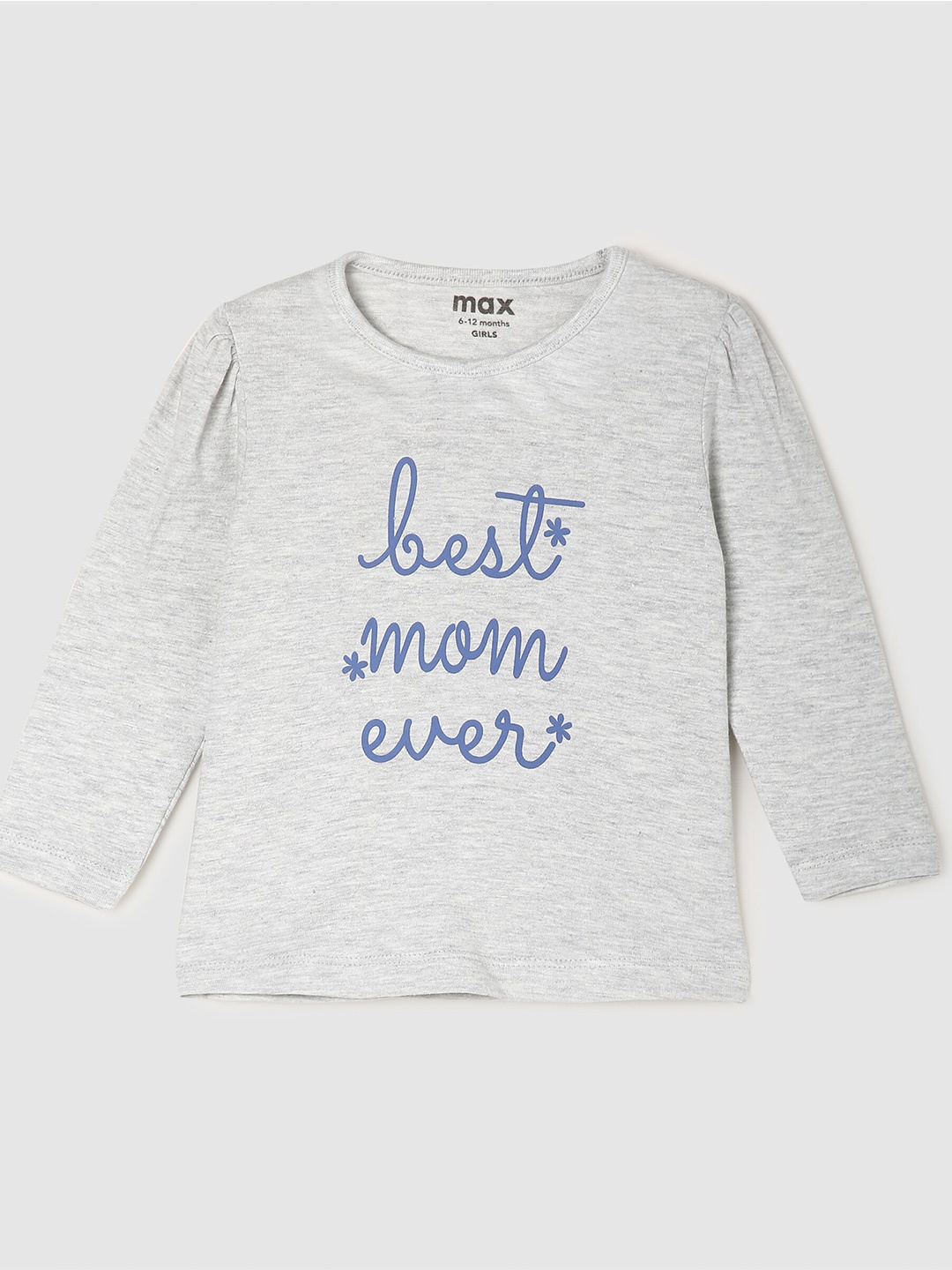 

max Girls Grey Typography Printed Pure Cotton T-shirt