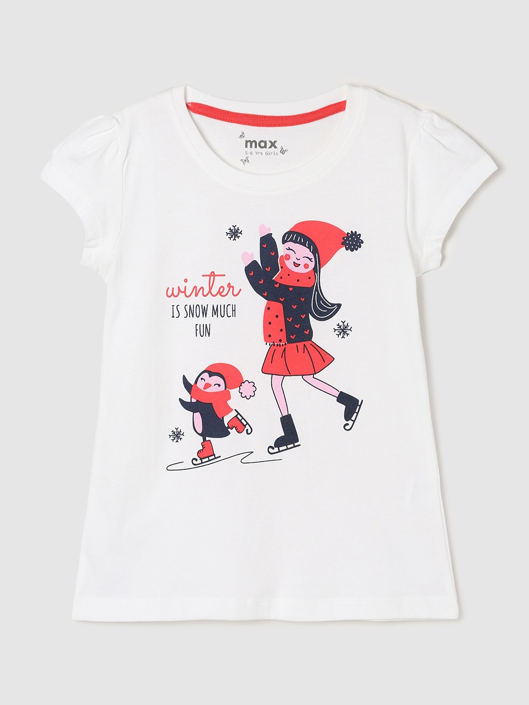 

max Girls Cream-Coloured Printed Pure Cotton T-shirt