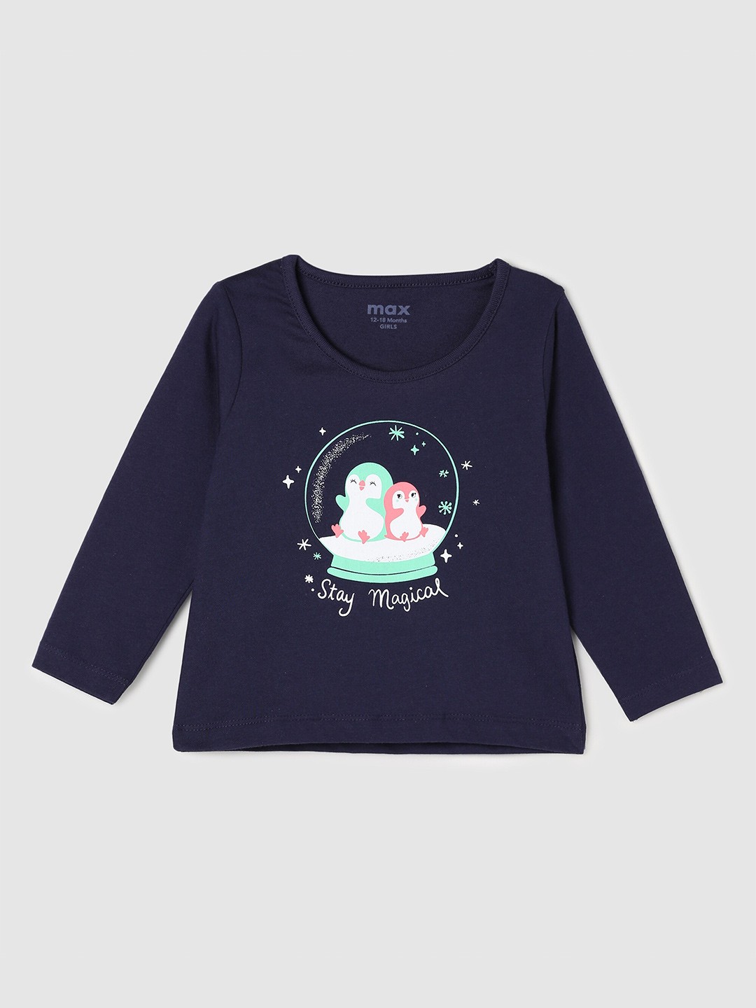 

max Girls Blue Pure Cotton Graphic Printed T-shirt