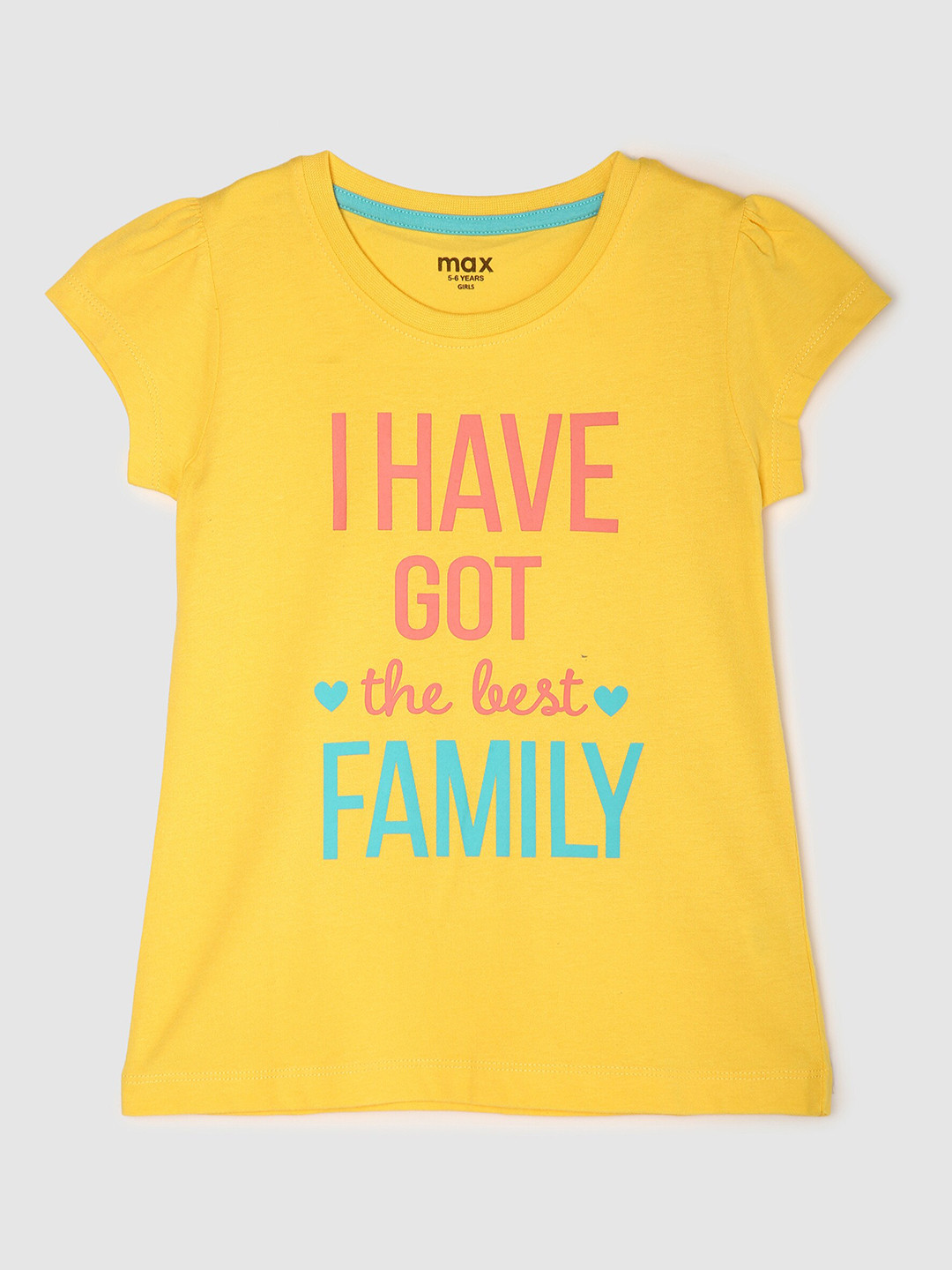 

max Girls Yellow Typography Printed Pure Cotton T-shirt