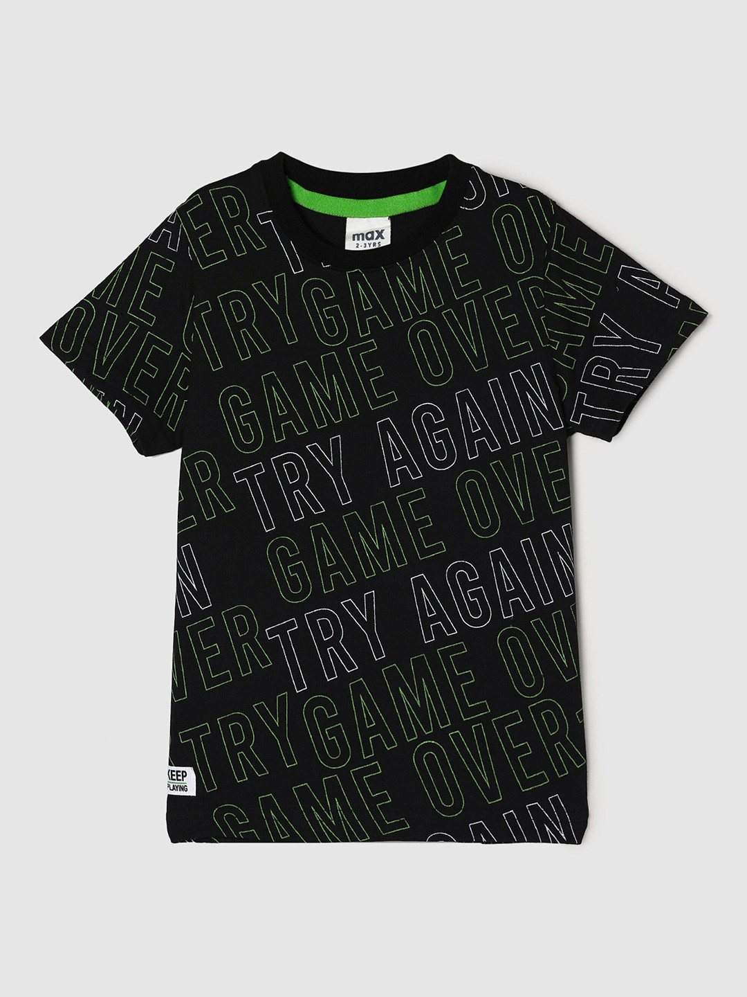 

max Boys Black Typography Printed Pure Cotton T-shirt