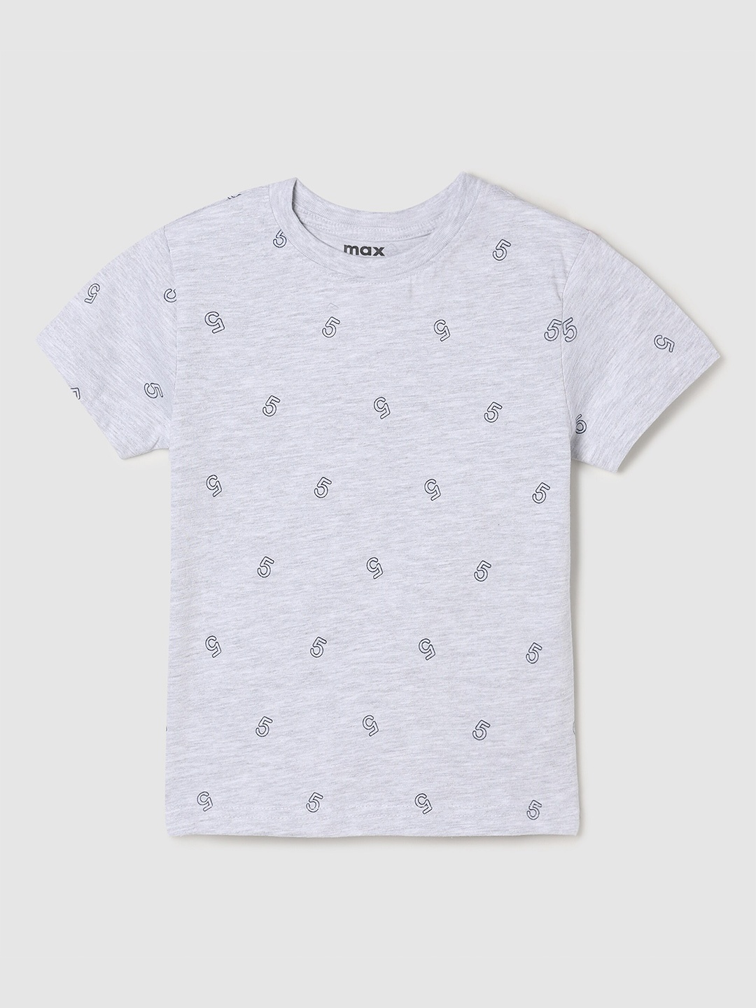 

max Boys Grey Printed Pure Cotton T-shirt