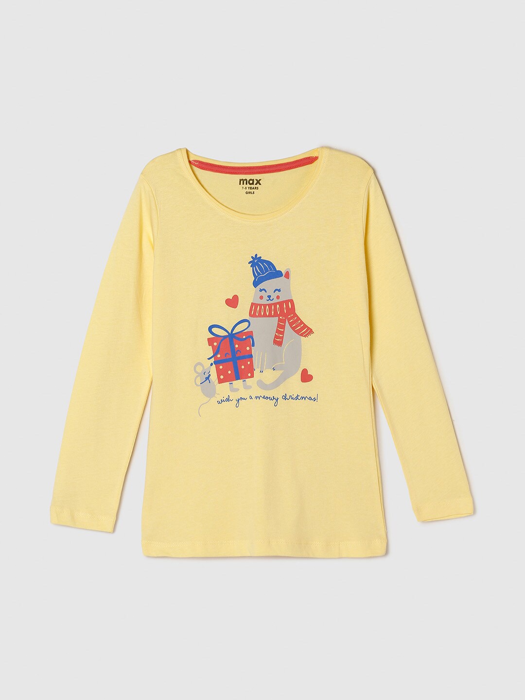 

max Girls Yellow Printed Pure Cotton T-shirt