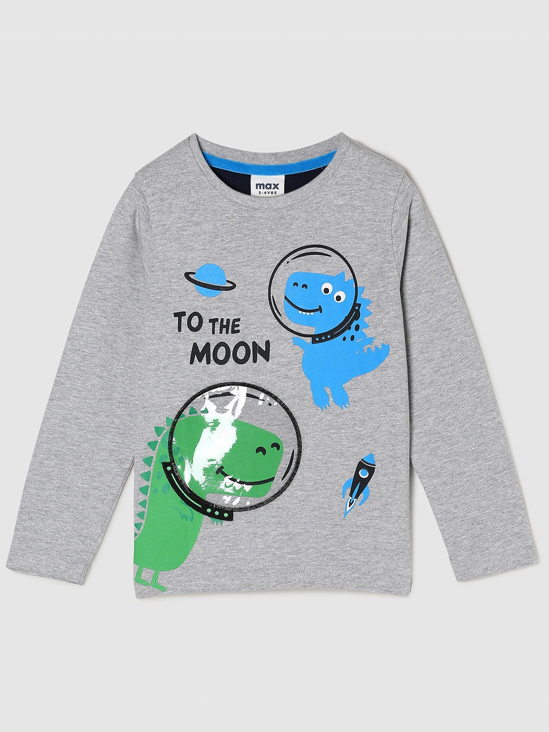 

max Boys Grey Graphic Printed T-shirt