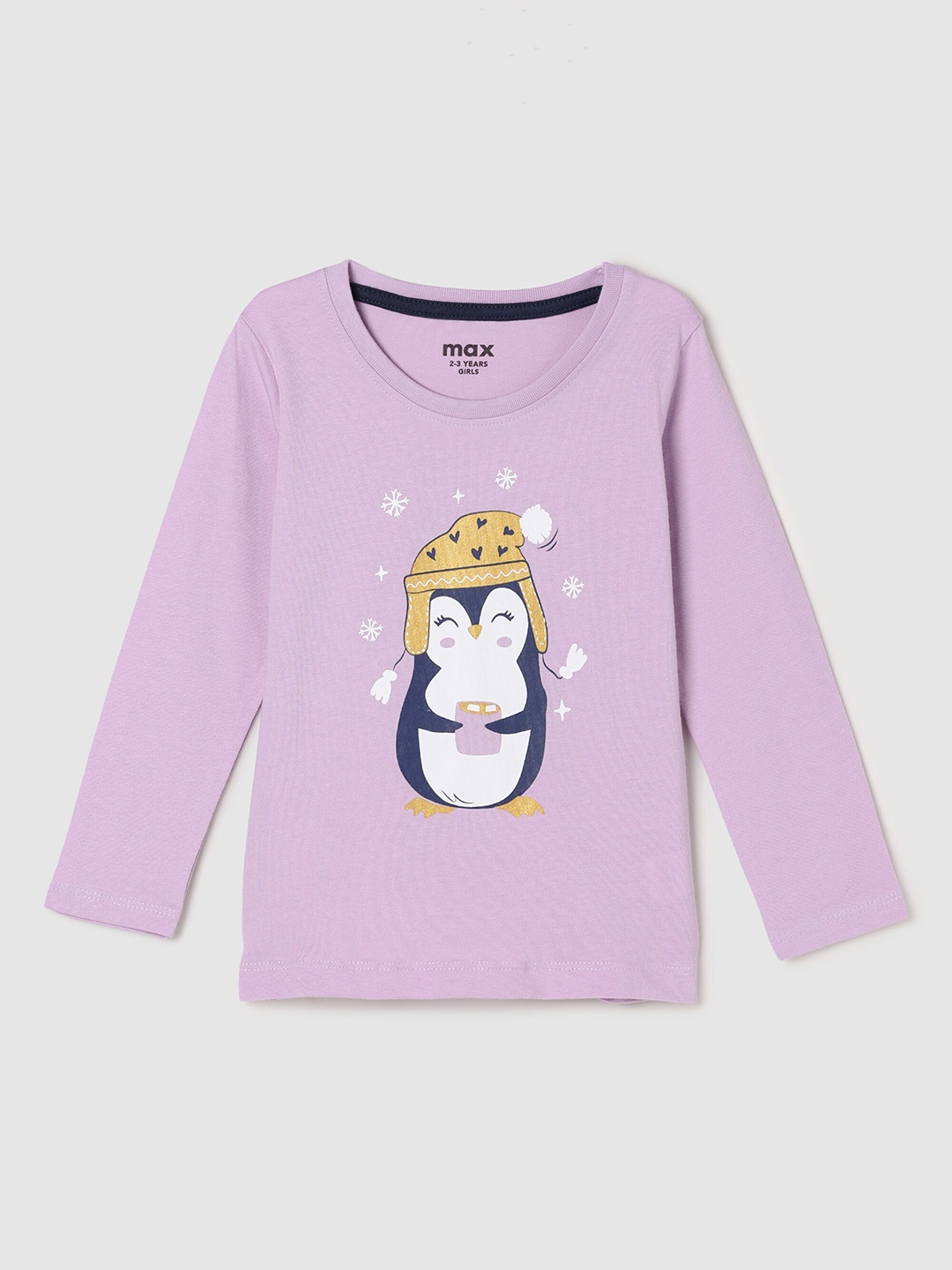 

max Girls Purple Printed Pure Cotton T-shirt