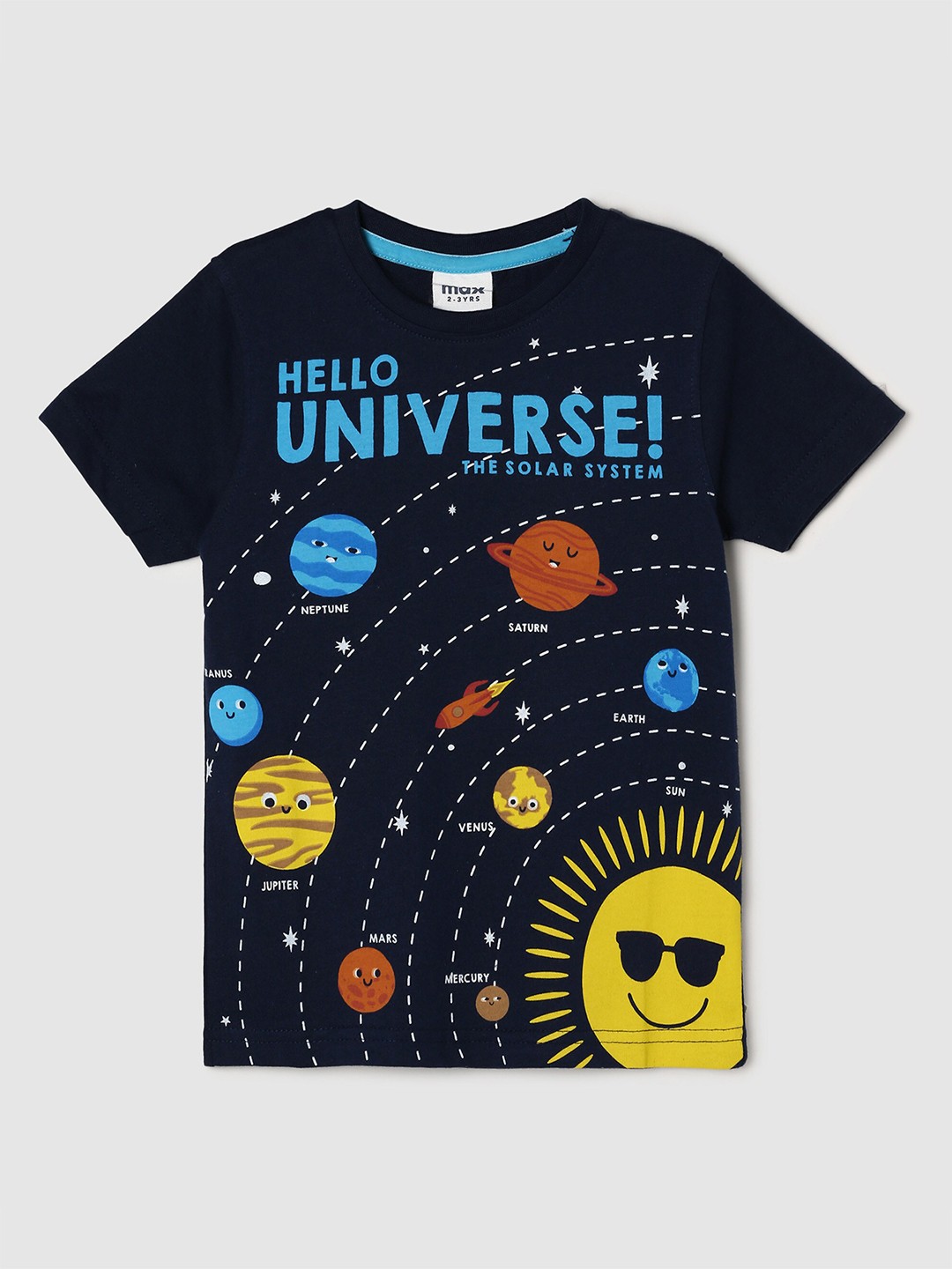 

max Boys Blue Printed Pure Cotton T-shirt
