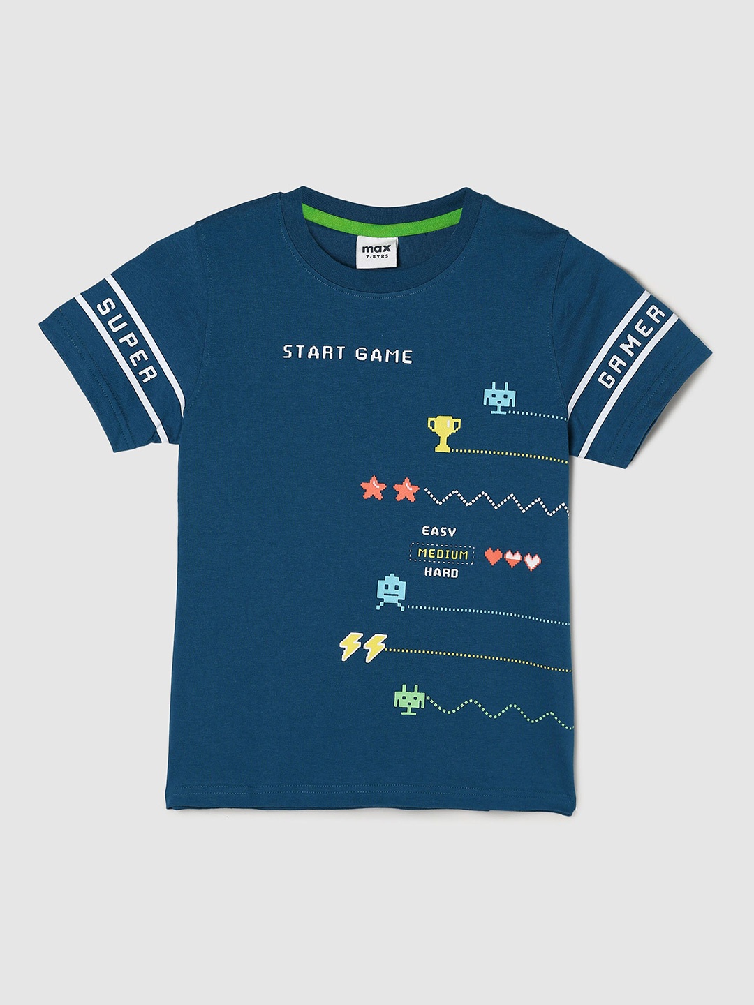 

max Boys Blue Printed Pure Cotton T-shirt