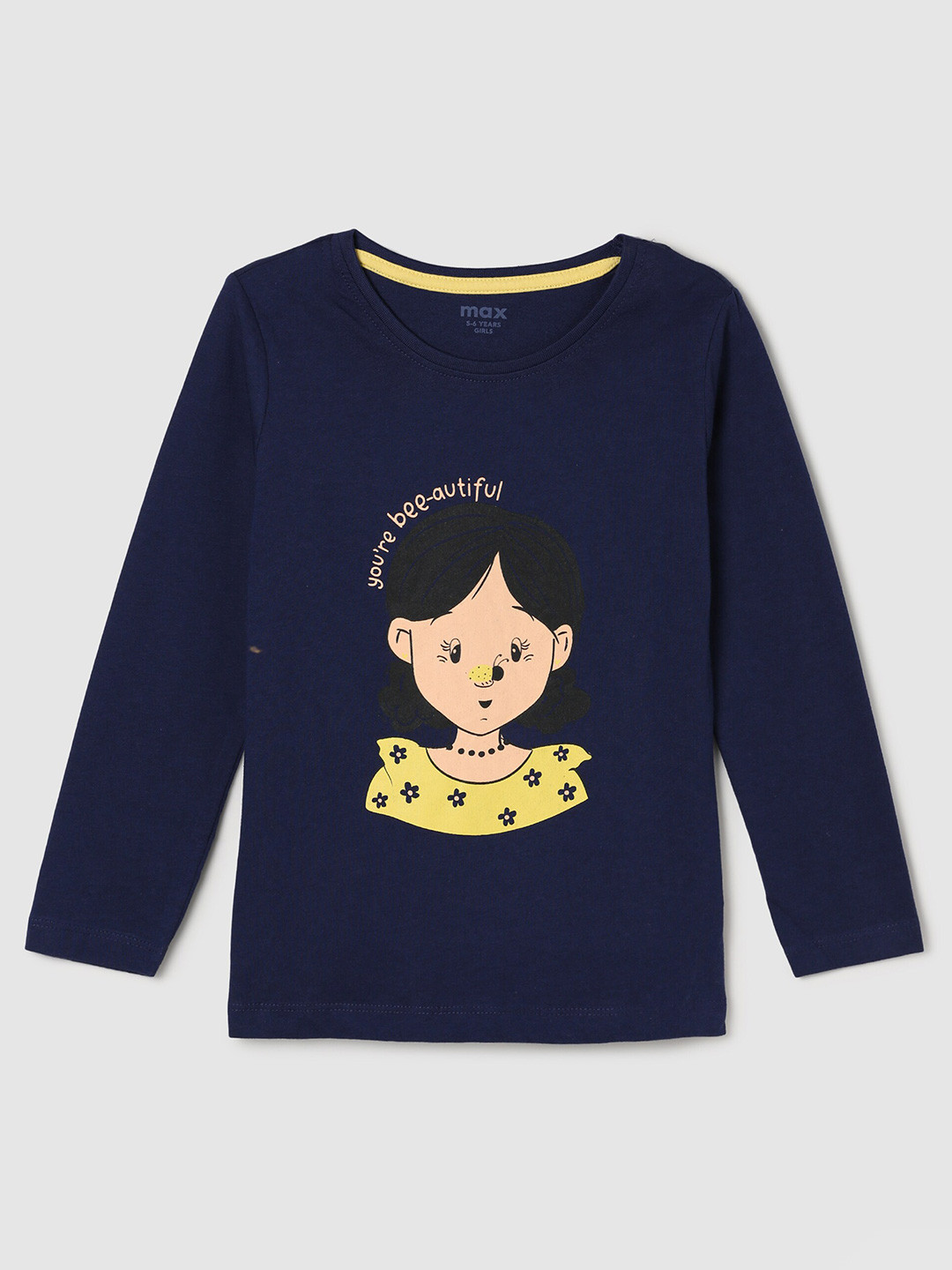 

max Girls Blue Printed Pure Cotton T-shirt