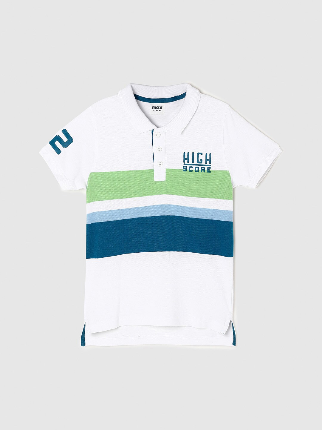 

max Boys White Striped Polo Collar Pure Cotton T-shirt