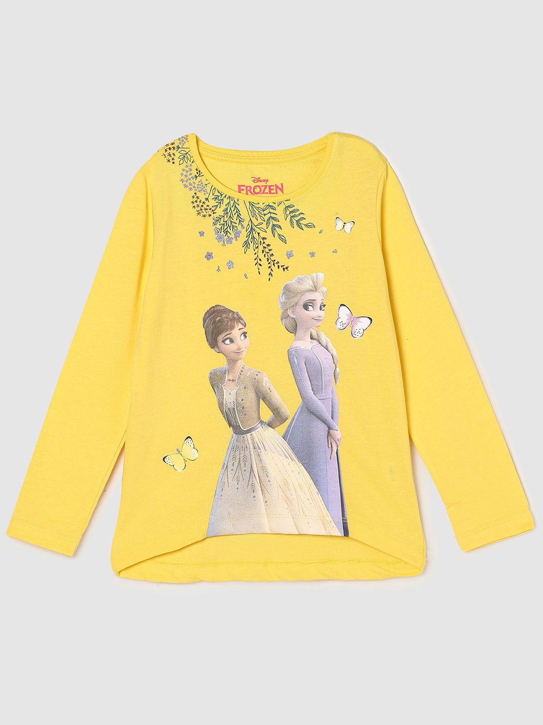 

max Girls Yellow Printed Pure Cotton High Low T-shirt