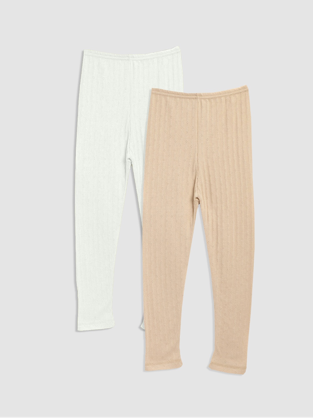 

Kanvin Girls Pack Of 2 White & Beige Solid Thermal Bottoms