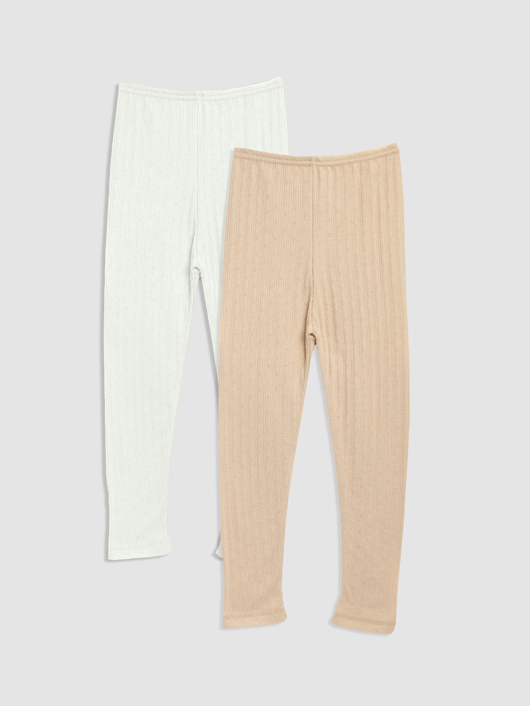 

Kanvin Girls Pack of 2 Beige & Off-White Self-Striped Thermal Bottoms