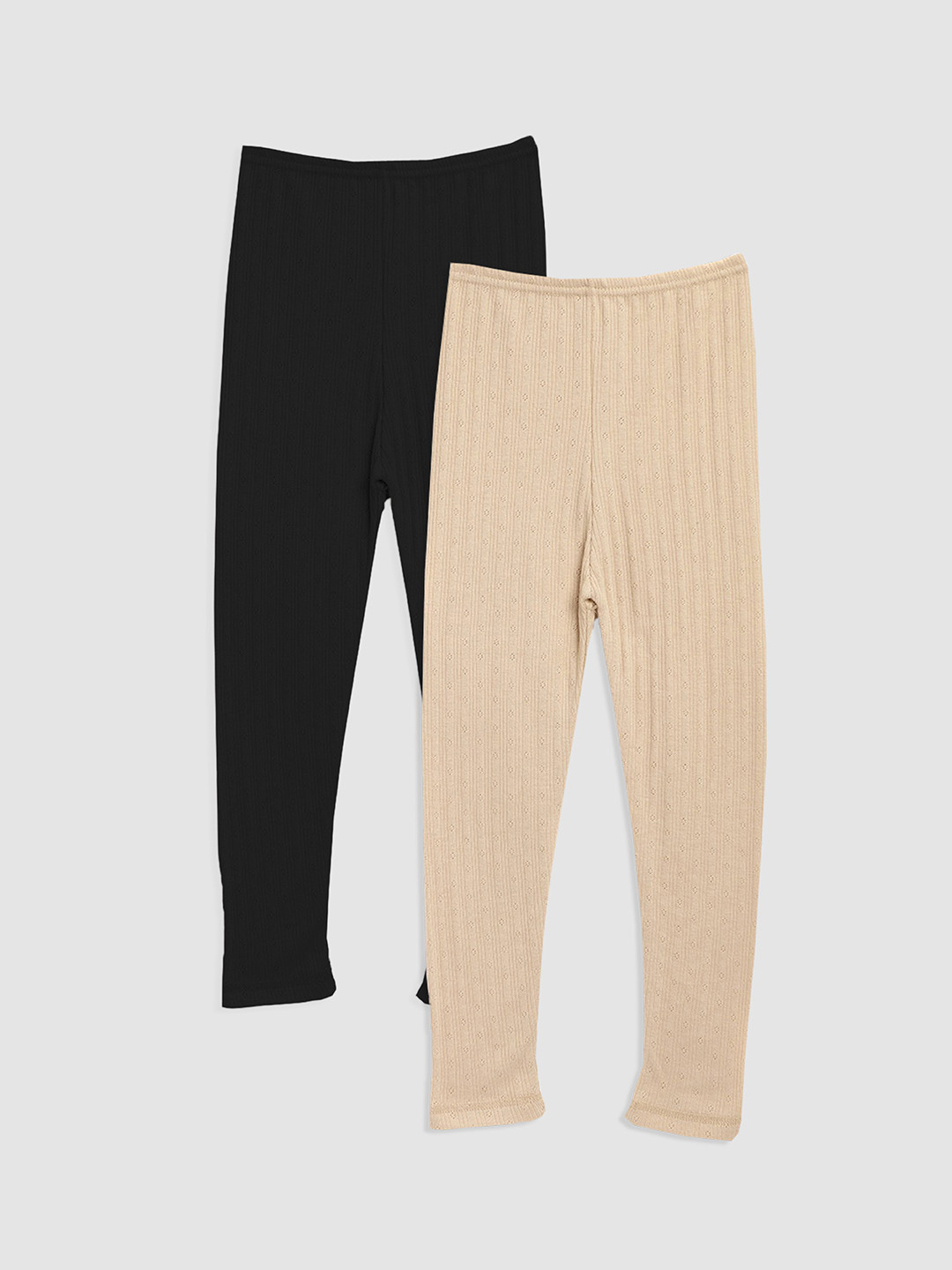 

Kanvin Girls Pack of 2 Black & Nude Self-Design Thermal Bottoms