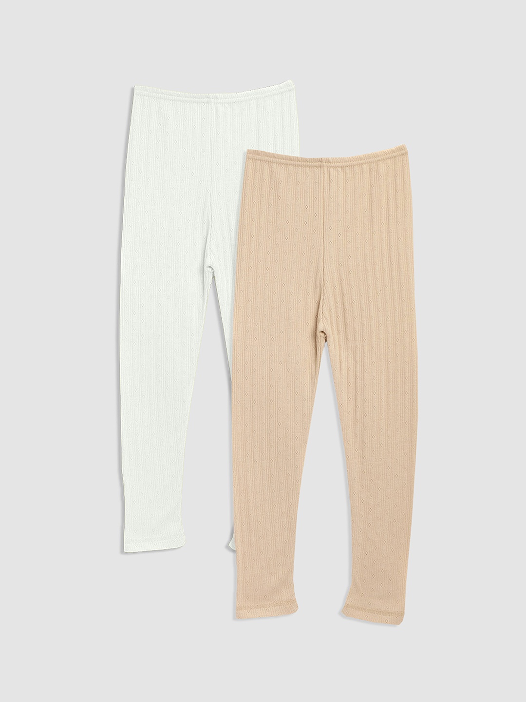 

Kanvin Girls Pack Of 2 Off-White & Beige Solid Thermal Bottoms