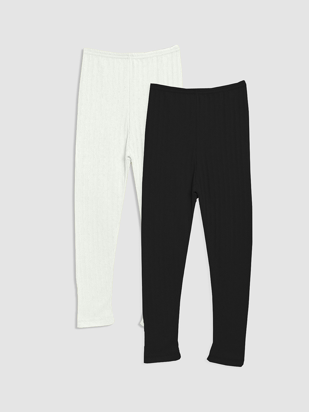 

Kanvin Girls Pack Of 2 Black And Off-White Thermal Bottoms