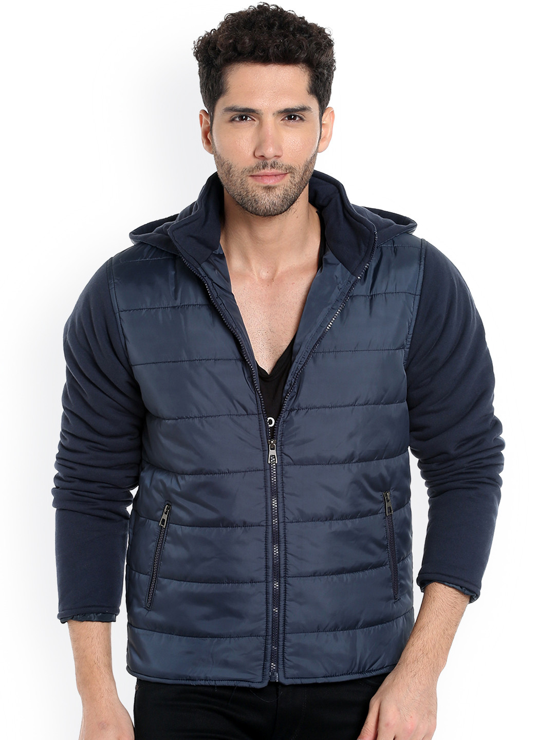 

Campus Sutra Men Blue Solid Padded Jacket