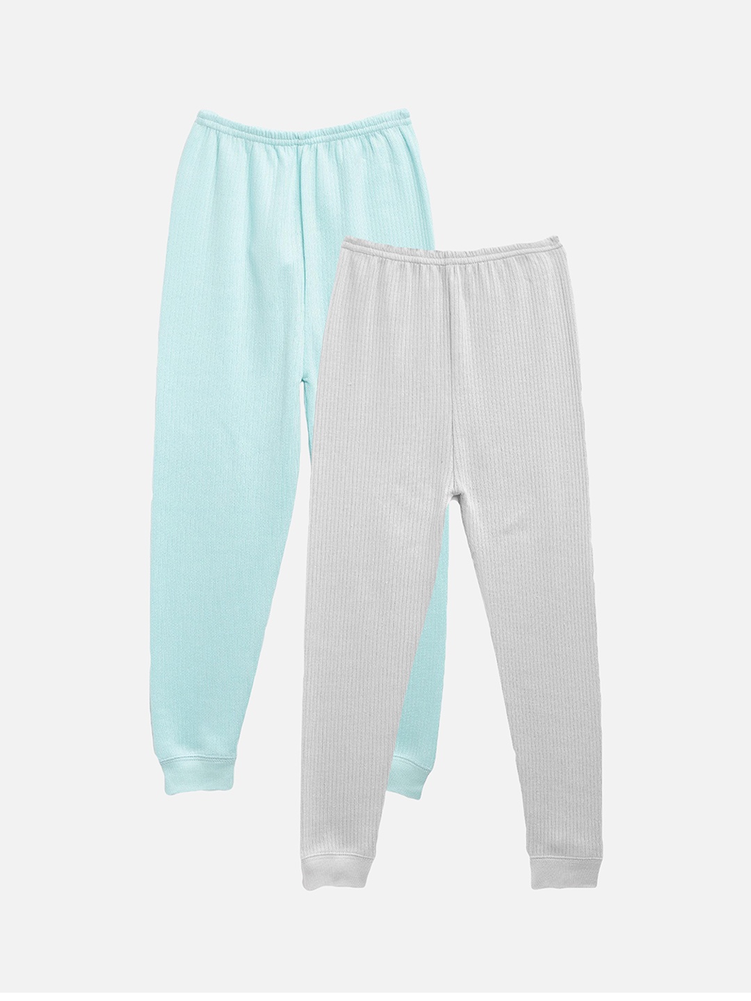 

Kanvin Boys Pack Of 2 Grey and Turquoise Blue Solid Thermal Bottoms