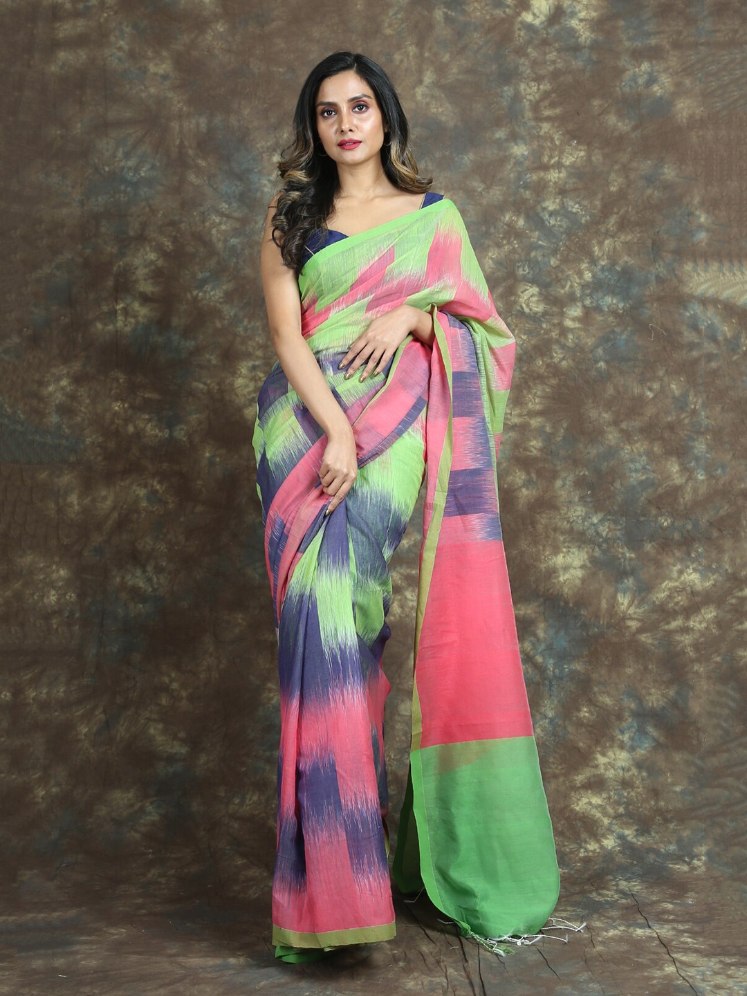 

Charukriti Pink & Blue Ikat Saree