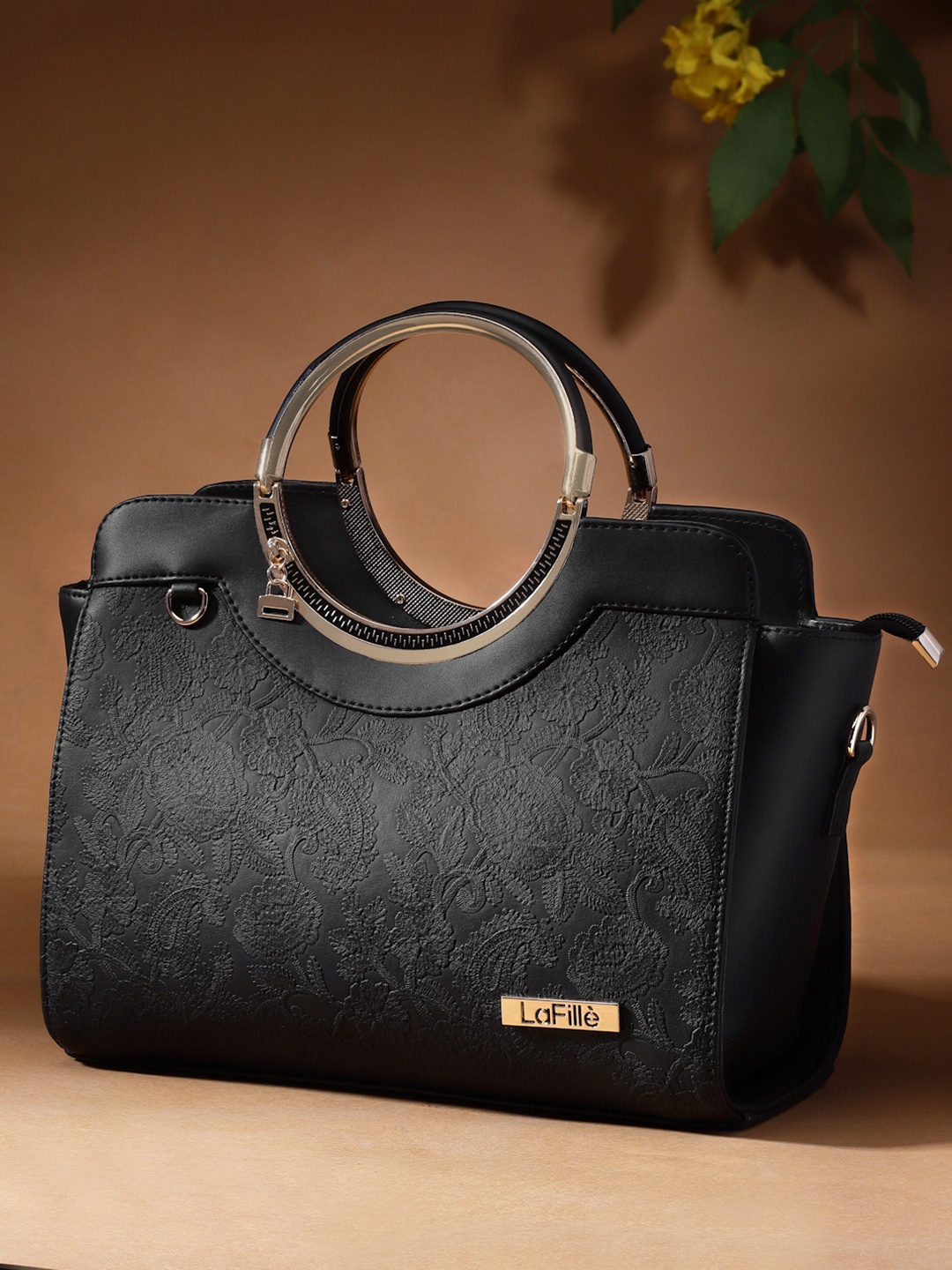 

LaFille Black Textured PU Shopper Tote Bag