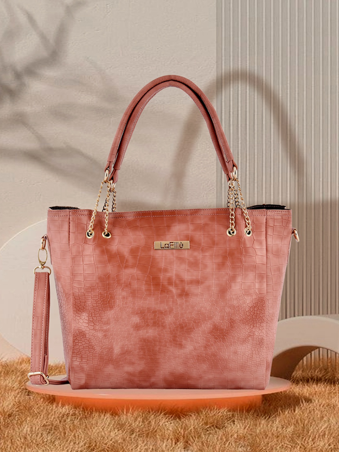 

LaFille Peach-Coloured PU Structured Shoulder Bag