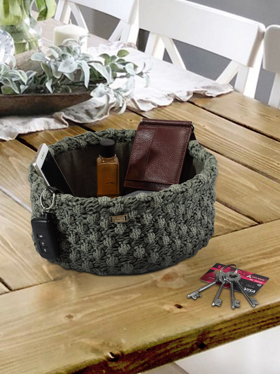 

Pluchi Grey Self Design Storage Basket Organisers