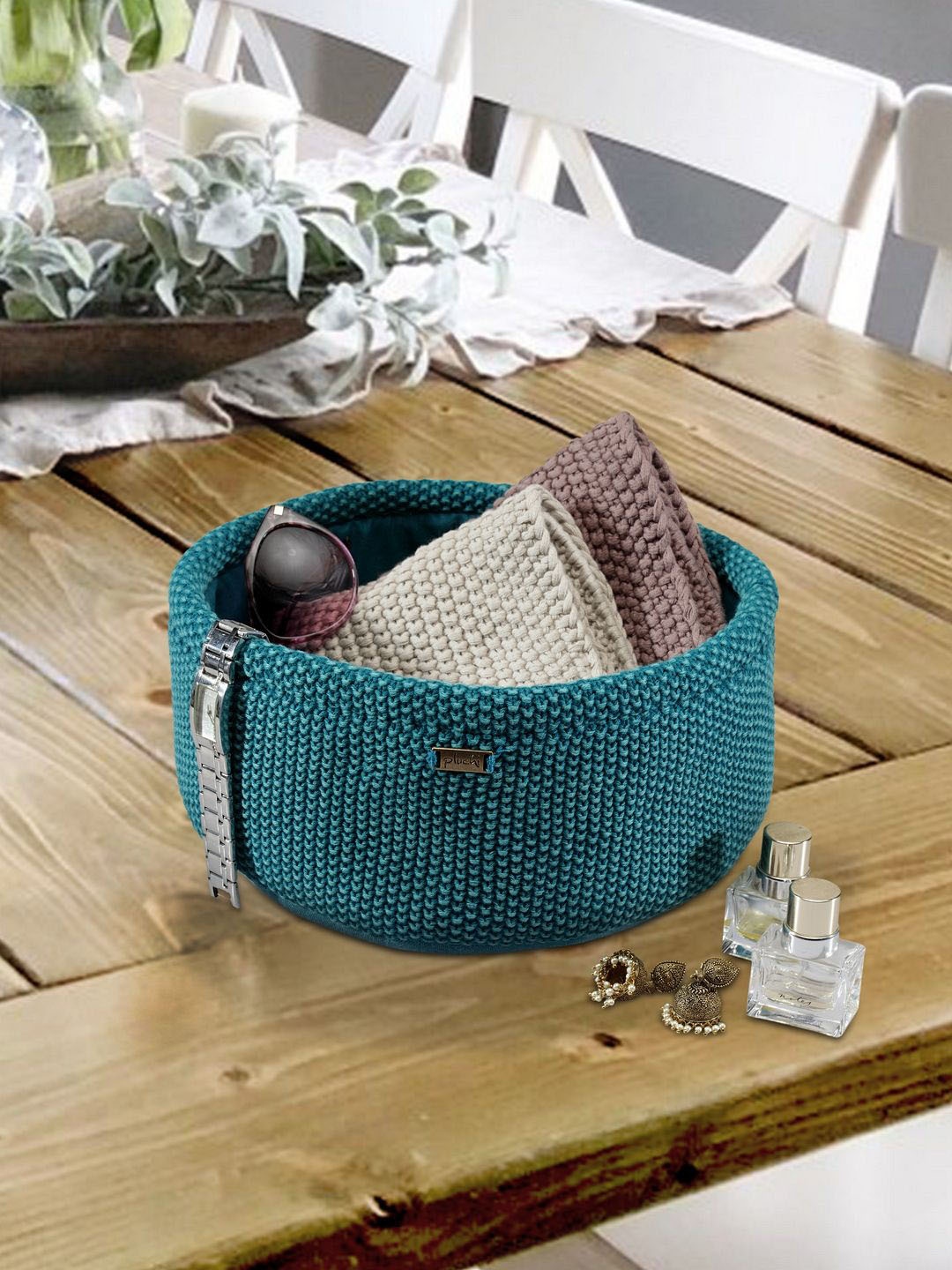 

Pluchi Blue Self Design Storage Basket