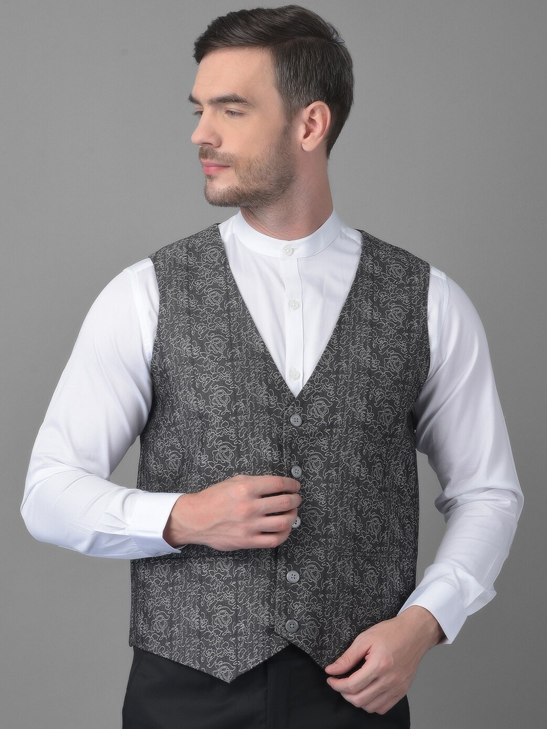 

Canary London Men Printed Woven Waistcoat, Grey